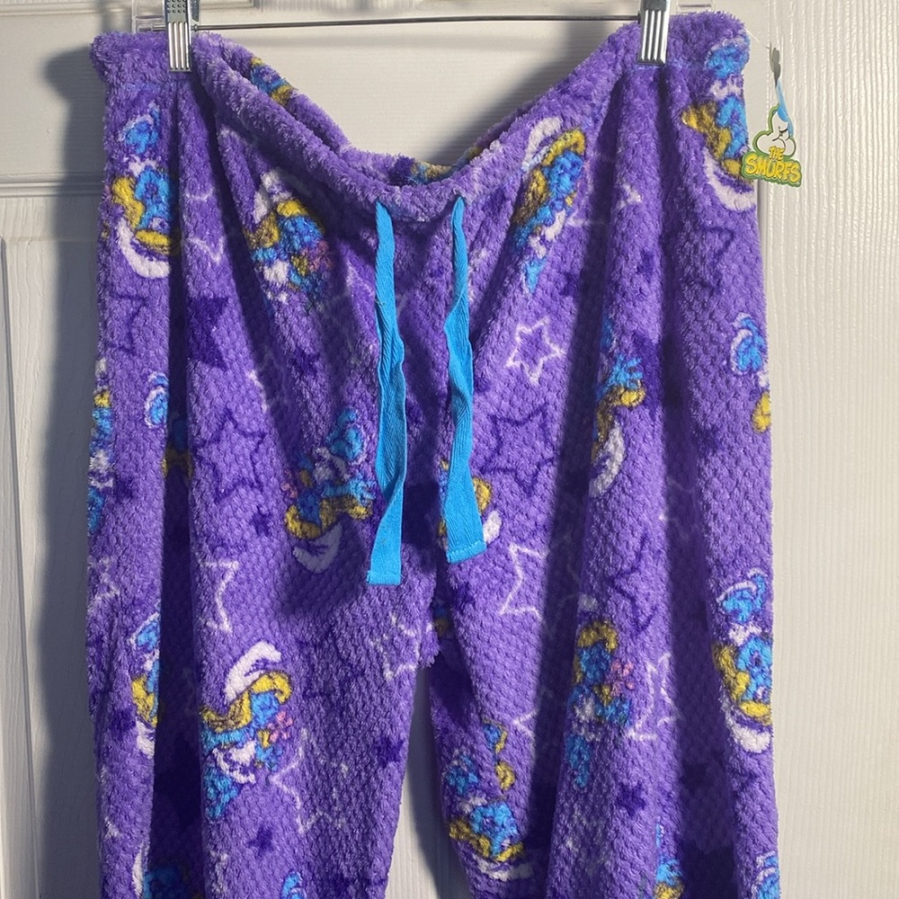 The Smurfs Smurfette Purple Soft Fleece Pajama Lounge Bottoms Large NWT